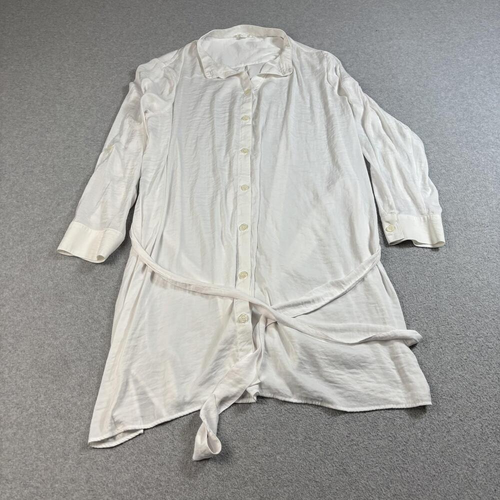 Summersalt Shirt Dress Womens 2XL White Button Front Belted Swim Cover Up Tunic